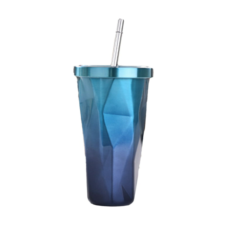 Stainless Steel Tumbler Cup with Lid and Straw Insulated Coffee Mug Blue Travel 